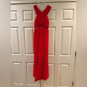 JM Collection Vibrant Red Top with Sheer Accents